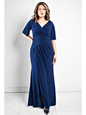 MODAVİKİ Lacivert Dökümlü Sandy Abiye Elbise