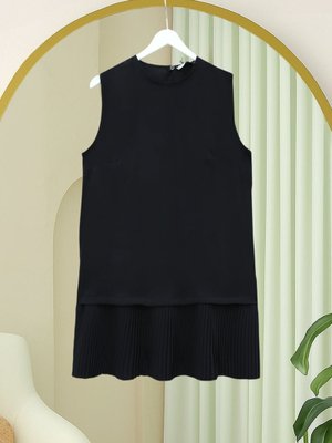 Podyumplus Siyah Eteği Pliseli Sıfır Kol Modal İçlik