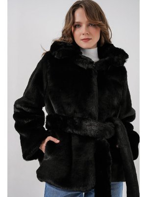 Bigdart Siyah Peluş Kürk Mont