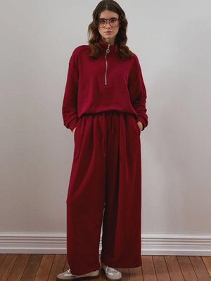 Ceylan Otantik Bordo İplik Yarım Fermuarlı Eşofman Takım