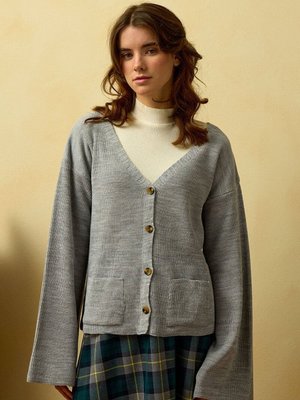 Ceylan Otantik Gri İspanyol Kol Triko Hırka