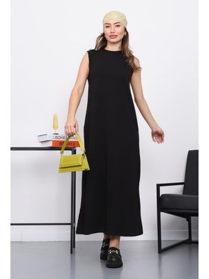 İmaj Butik Siyah Sıfır Kol Penye İçlik Elbise