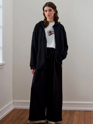 Ceylan Otantik Siyah İplik Uzun Fermuarlı Eşofman Takım