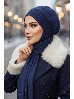 AİŞE TESETTÜR Lacivert Karyağdı Atkılı Bere