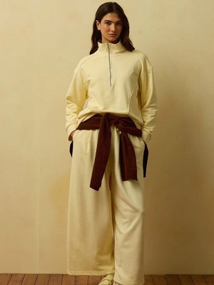 Ceylan Otantik İplik Yarım Fermuarlı Eşofman Takım Tereyağ Sarısı