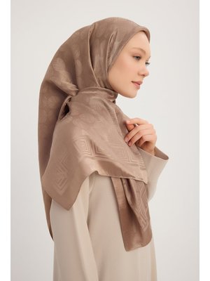 Wafa Vizon Jakarlı Parlak Saten Eşarp 110x110cm