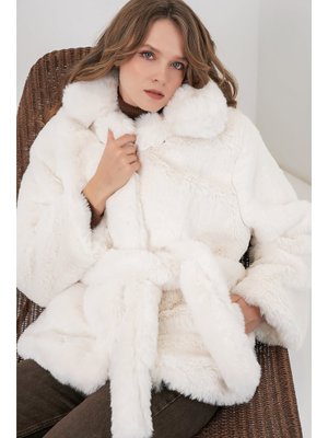 Bigdart Ekru Peluş Kürk Mont