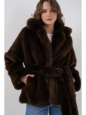 Bigdart Kahverengi Peluş Kürk Mont