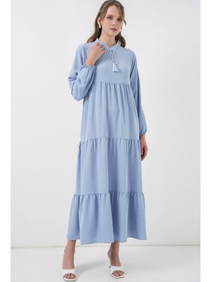 Bigdart Koyu Mavi Yaka Bağcıklı Elbise