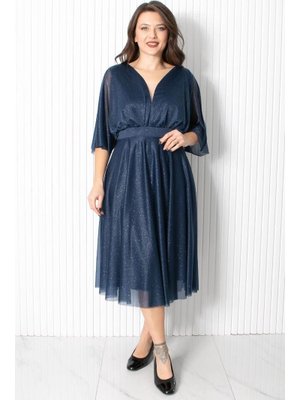 FAHİMA Lacivert Simli Tül Abiye Elbise