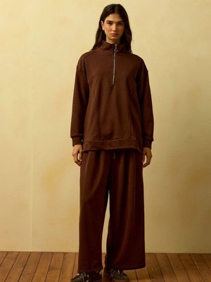 Ceylan Otantik Acı Kahve İplik Yarım Fermuarlı Eşofman Takım