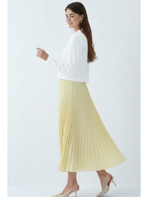 Benguen Limon Sarısı Piliseli Etek