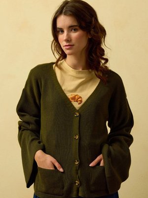 Ceylan Otantik Haki İspanyol Kol Triko Hırka