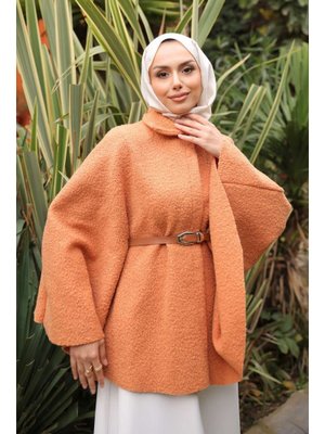 İmaj Butik Camel Kemerli Buklet Panço
