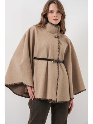 Bigdart A.bej Dikiş Detaylı Kaşe Panço