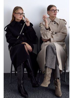 MANUKA Siyah Apolet Detaylı Kaşe Kaban