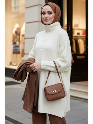 Neva Style Fitilli Ekru Triko Kazak Tunik 85521e