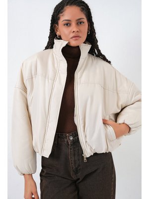 Bigdart Ekru Oversize Bomber Şişme Mont