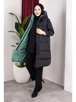 Misskayle Çift Taraflı Kapüşonlu Yeşil Şişme Yelek