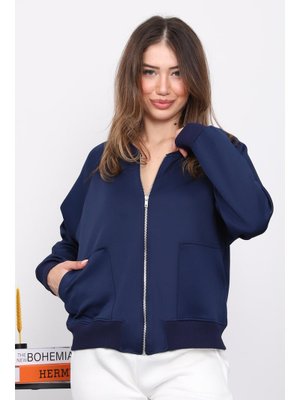İmaj Butik Lacivert Fermuarlı Scuba Kısa Ceket