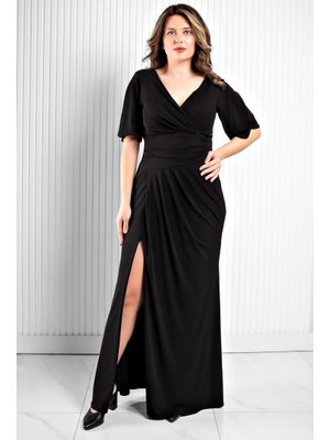 MODAVİKİ Siyah Dökümlü Sandy Abiye Elbise