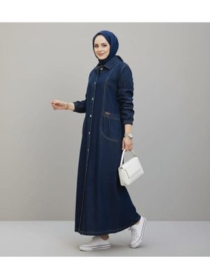 Harmatime butik Düğmeli Cepli Kar Yıkamalı Denim Lacivert Kot Kap