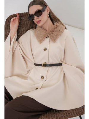 Bigdart Krem Kemerli Kaşe Panço