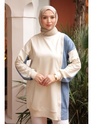 İmaj Butik Ekru Kot Garnili Modal Tunik