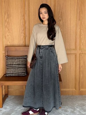 Ceylan Otantik Antrasit Kot Tek Düğmeli Etek