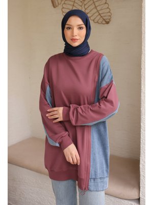 İmaj Butik Gül Kurusu Kot Garnili Modal Tunik