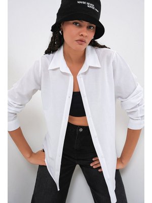 Bigdart Beyaz Oversize Basic Gömlek