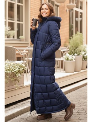 Benguen Lacivert Kapüşonlu Kapitone Mont