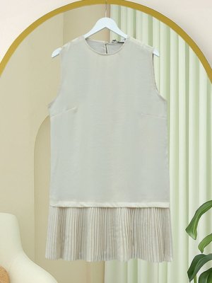 Podyumplus Bej Eteği Pliseli Sıfır Kol Modal İçlik