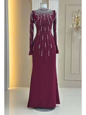 Amine Hüma Bordo Ayla Abiye Elbise