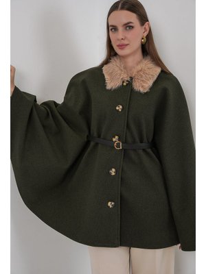 Bigdart Haki Kemerli Kaşe Panço