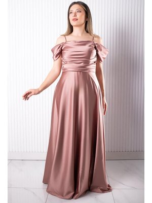 MODAVİKİ Lila Askılı Saten Abiye Elbise Gül Kurusu