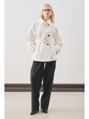 MANUKA Ekru Premıum Kaşe Geniş Kaban