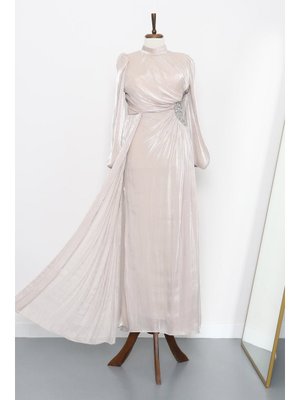 İmaj Butik Kolu Lastikli Taş Detaylı Abiye Elbise