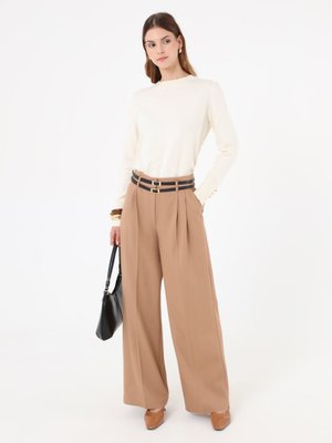 Refka Çift Kemer Detaylı Pileli Pantolon Acik Vizon