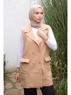 İmaj Butik Vizon Kruvaze Yaka Cepli Buklet Yelek