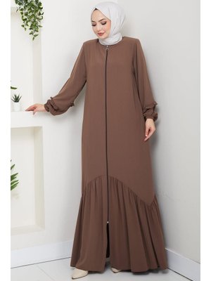 Hafsa Mina Kahverengi Kolu Volanlı Ferace
