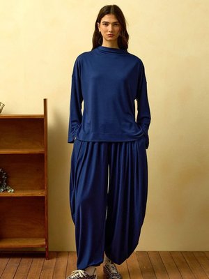 Ceylan Otantik Lacivert Chanel Kumaş Şalvar Pantolon Takım