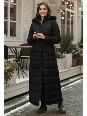 Benguen Siyah Kapüşonlu Kapitone Mont