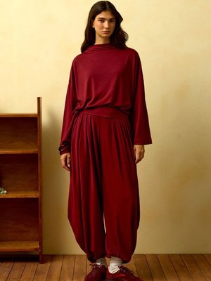 Ceylan Otantik Bordo Chanel Kumaş Şalvar Pantolon Takım