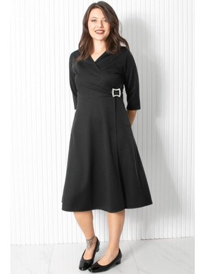 FAHİMA Siyah Broş Detaylı Abiye Elbise