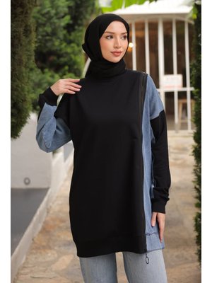 İmaj Butik Siyah Kot Garnili Modal Tunik