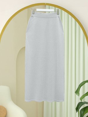 Podyumplus Gümüş Taşlı Beli Lastikli Kalem Etek