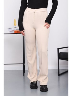İmaj Butik Bej Çimalı İspanyol Paça Pantolon
