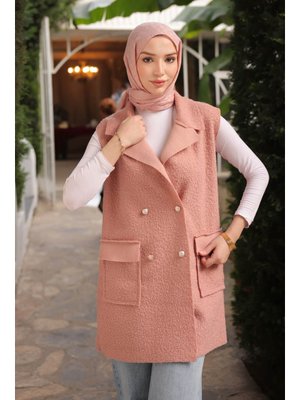 İmaj Butik Gül Kurusu Kruvaze Yaka Cepli Buklet Yelek