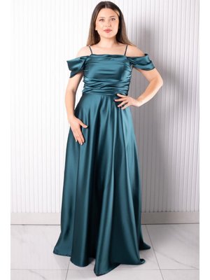 MODAVİKİ Petrol Askılı Saten Abiye Elbise